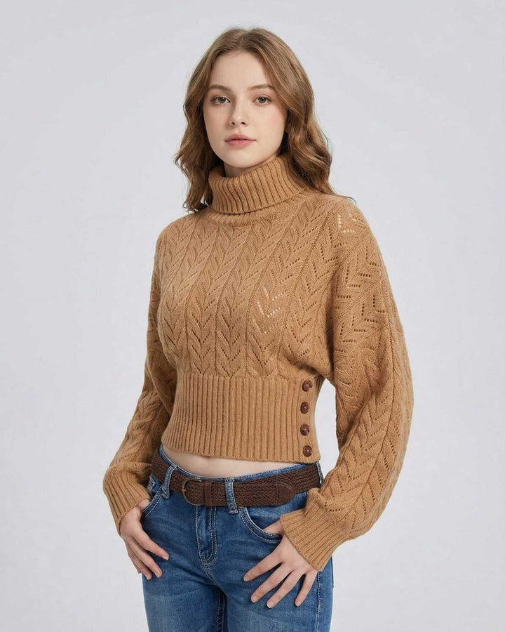 Suéter de mujer blanco con cuello alto y manga larga, estilo moderno, perfecto para cualquier ocasión.
