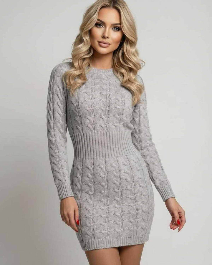 Mini vestido ajustado para mujer que realza la figura. Mangas largas y escote redondo, perfecto para otoño/primavera.