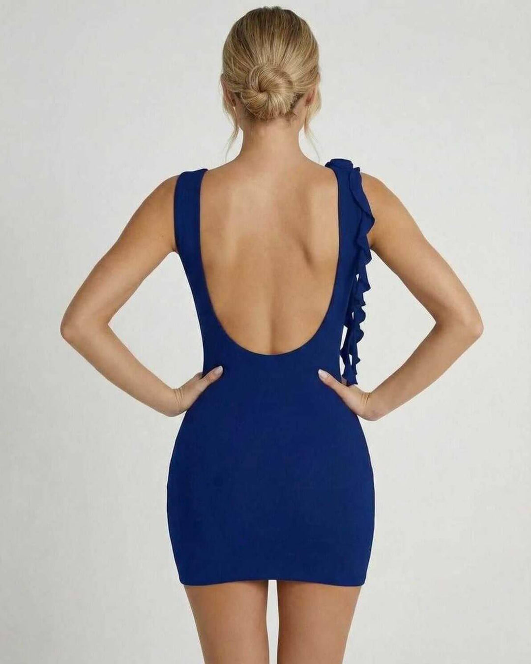 Elegante vestido mini azul marino sin mangas para mujer, estilo chic de verano con volantes y corte A.