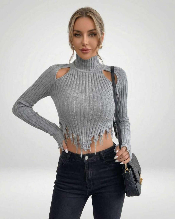 Ropa femenina: suéter ajustado acanalado de mujer en color liso, perfecto para combinar con elegancia.