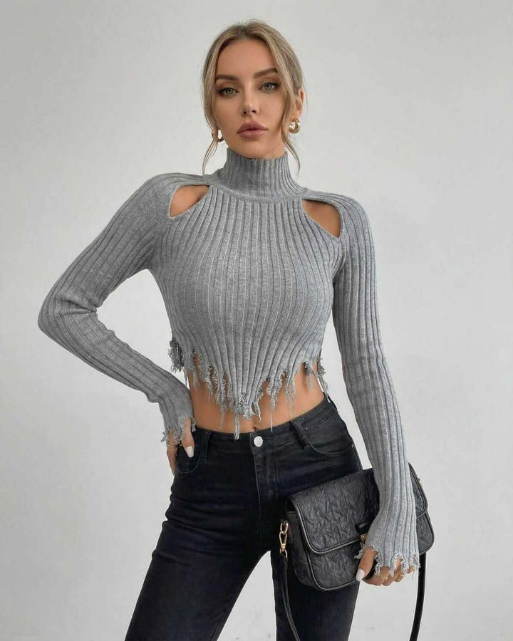 Moda de invierno: suéter acanalado para mujer con un escote elegante. Ideal para vestir con estilo y comodidad.