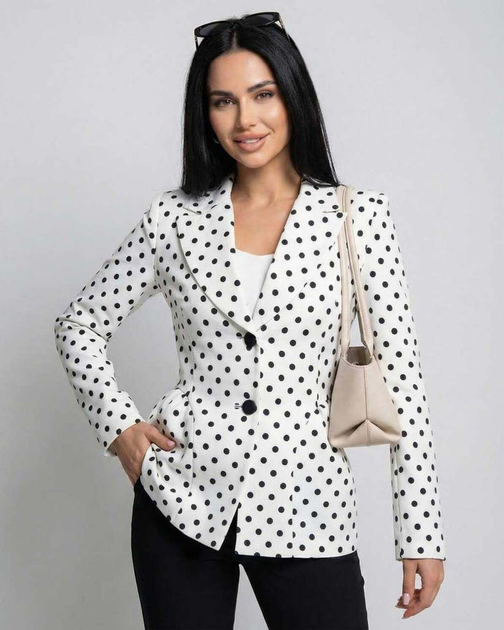 Chaqueta mujer Verona elegante con puntos blancos, ideal para oficina y estilo formal.