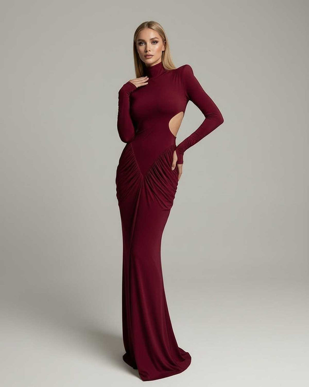 Vestido rojo maxi formal con espalda descubierta para mujer, una opción elegante para fiestas y eventos de gala. Dramático.