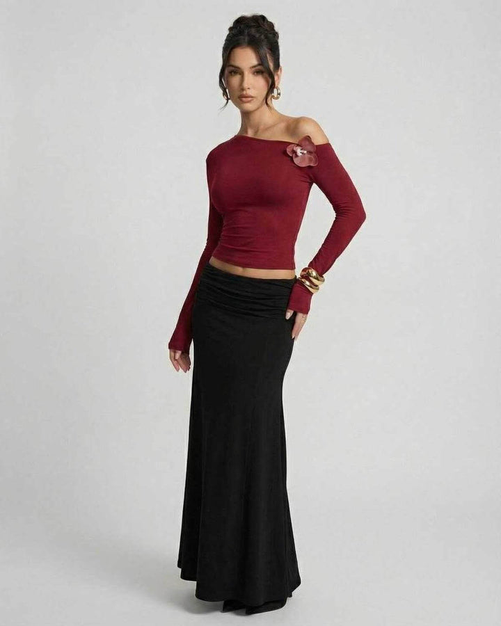 Suéter de mujer rojo, asimétrico y moderno. Versátil para fiesta o diario, estilo sofisticado en invierno.