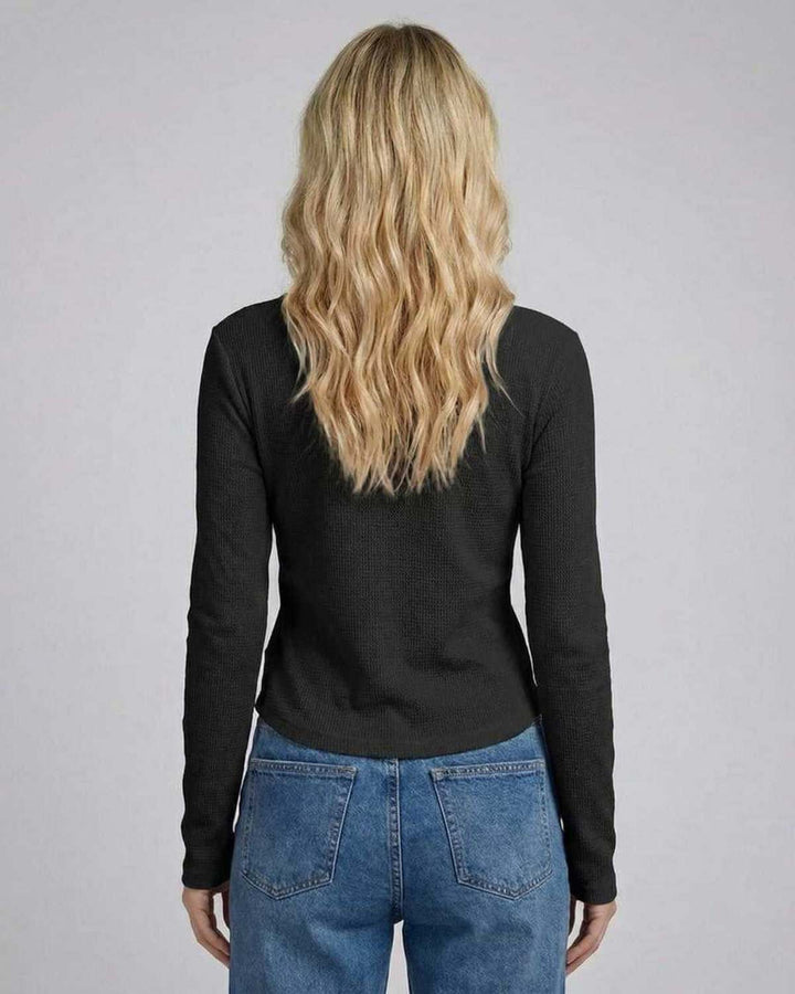 Blusa Henley básica de manga larga para mujer, estilo Vesper elegante, perfecta para primavera.