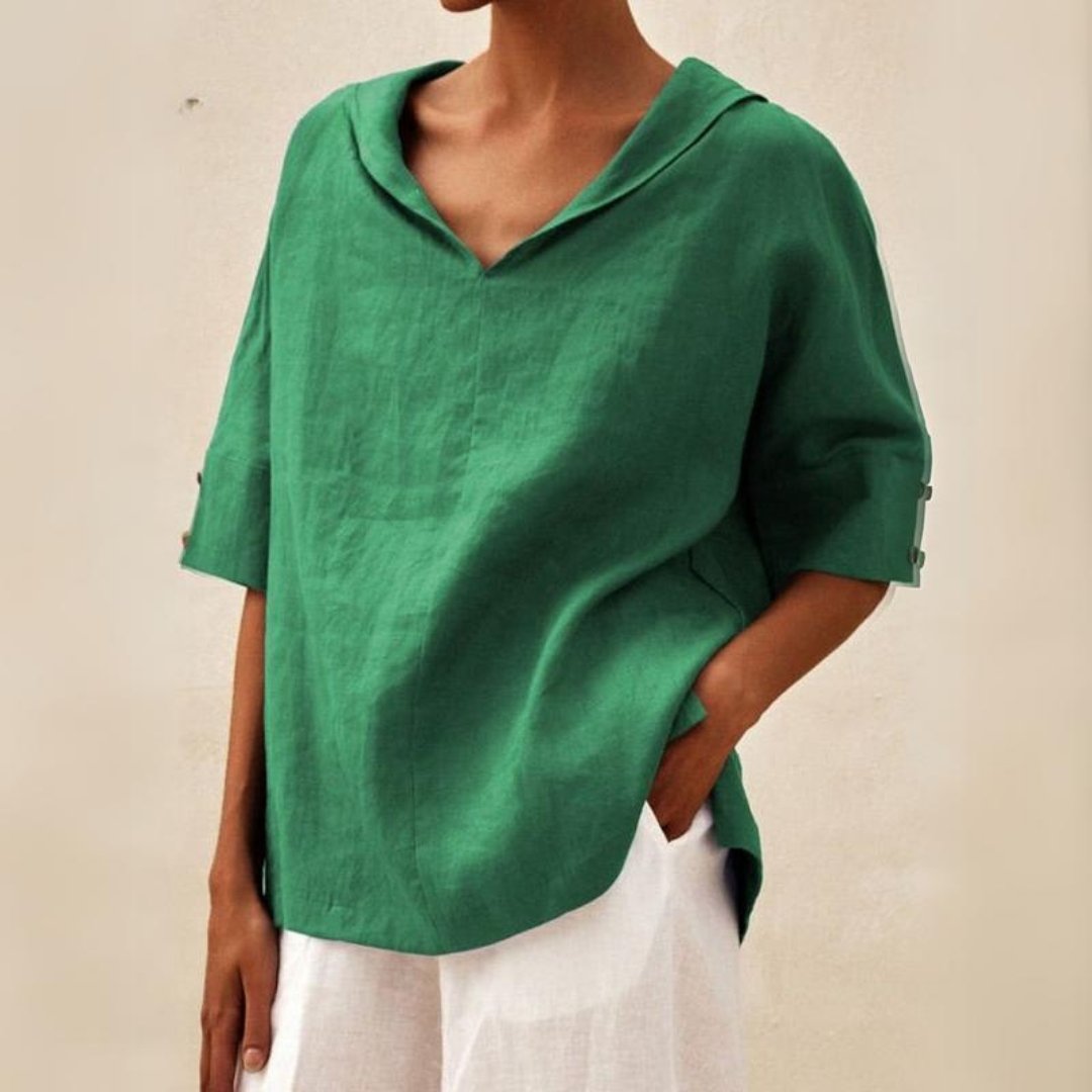 Camiseta casual de cuello V para mujer, ideal para el verano, cómoda y fresca.