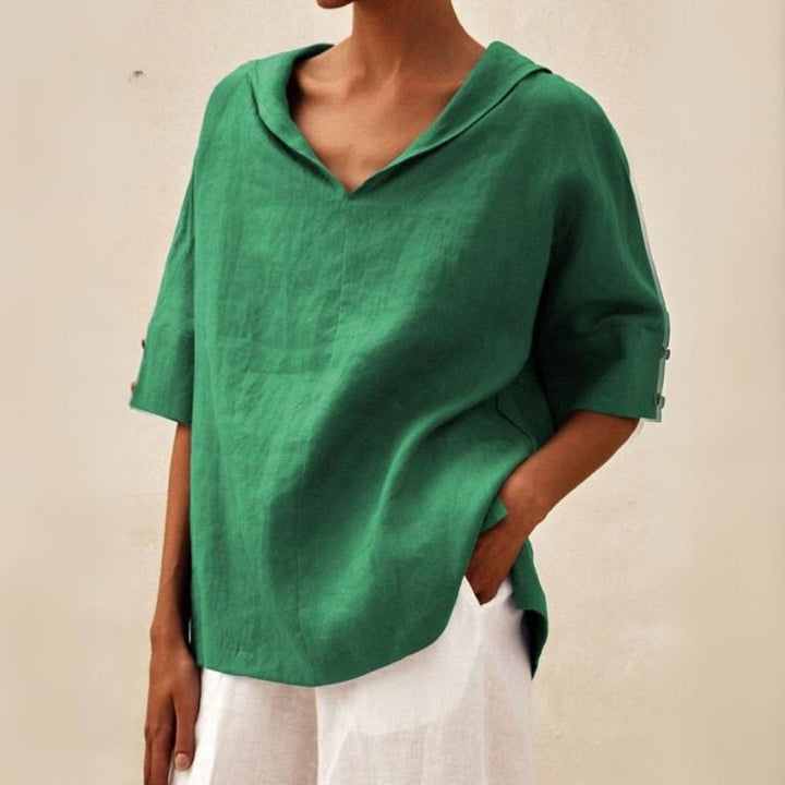 Camiseta casual de cuello V para mujer, ideal para el verano, cómoda y fresca.