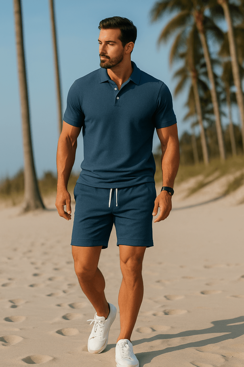 Polo y pantalones cortos para hombre, conjunto de verano casual para la moda masculina.