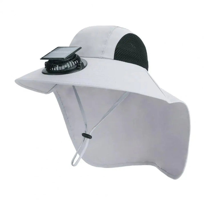 Sombrero unisex con protección UV y ventilador integrado para actividades al aire libre.