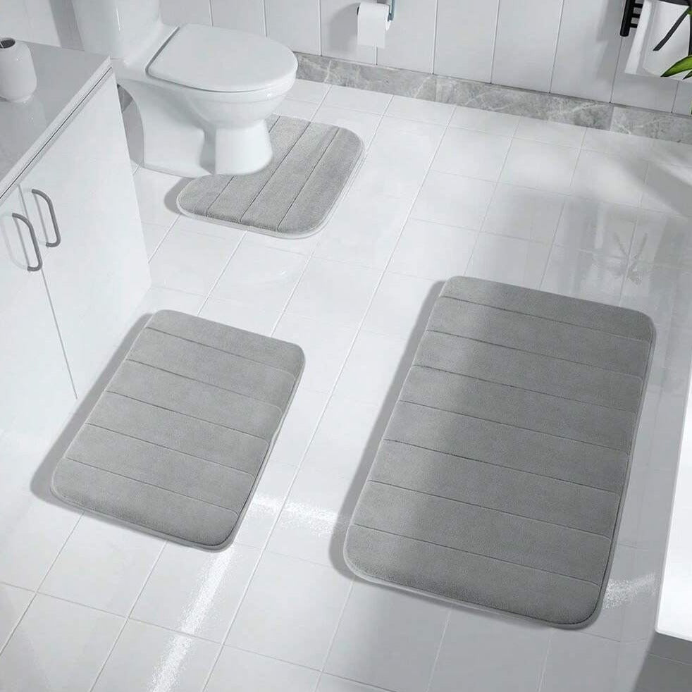 Juego de 3 alfombras de baño viscoelásticas, antideslizantes y absorbentes, perfectas para todo tipo de baño.