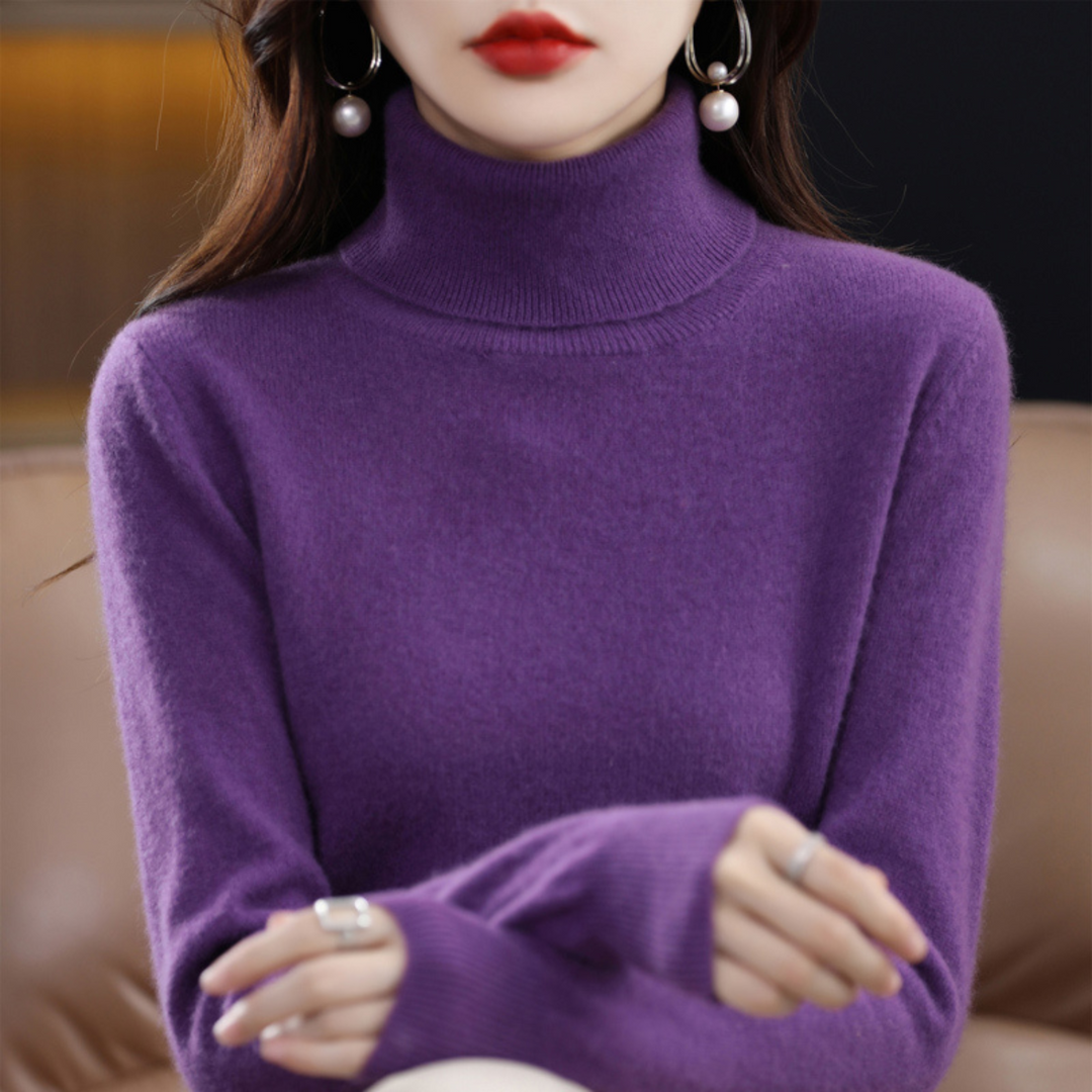 Suéter de mujer Elena, cuello alto suave, ofrece confort cálido y estilo para cualquier ocasión.