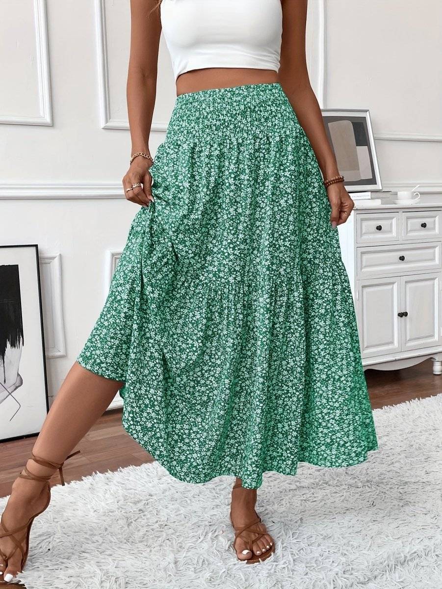 Hermosa falda larga floral fluida para mujeres, estilo boho para verano, cómoda y casual de playa.