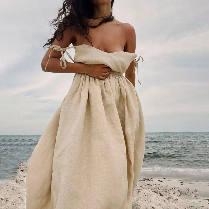 Vestido de corte A largo y fresco para mujer, sin mangas y espalda abierta. Ideal para ropa casual de verano.