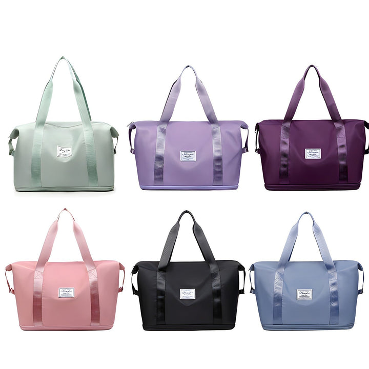 Bolso de viaje impermeable para mujer, ideal como equipaje de mano, ligero y resistente.