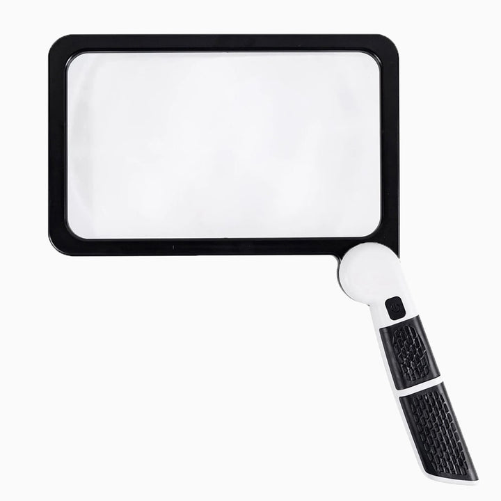 Lupa plegable para lectura y manualidades con 48 LEDs regulables, ideal para visión detallada y hobbies.