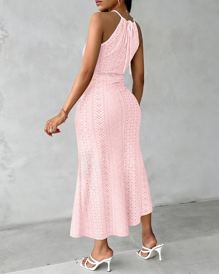 Vestido sin mangas, midi con abertura y cuello halter, para mujer.