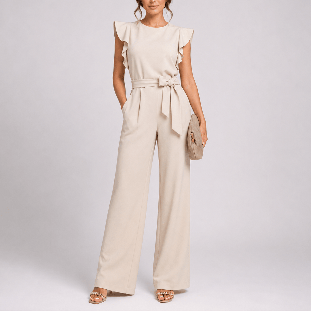 Mono de moda para mujer, enterizo ancho sin mangas con pierna ancha y cinturón anudado, estilo moderno.
