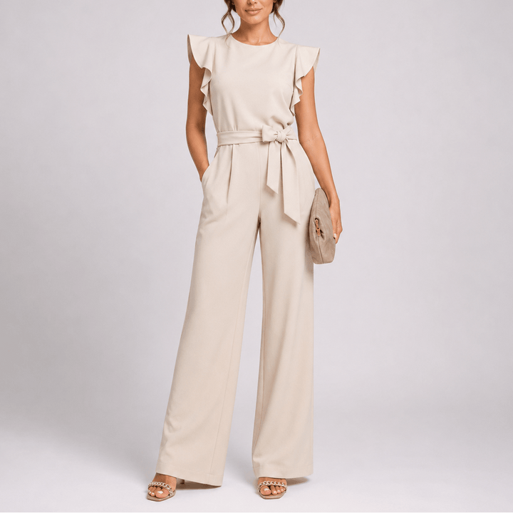 Mono de moda para mujer, enterizo ancho sin mangas con pierna ancha y cinturón anudado, estilo moderno.