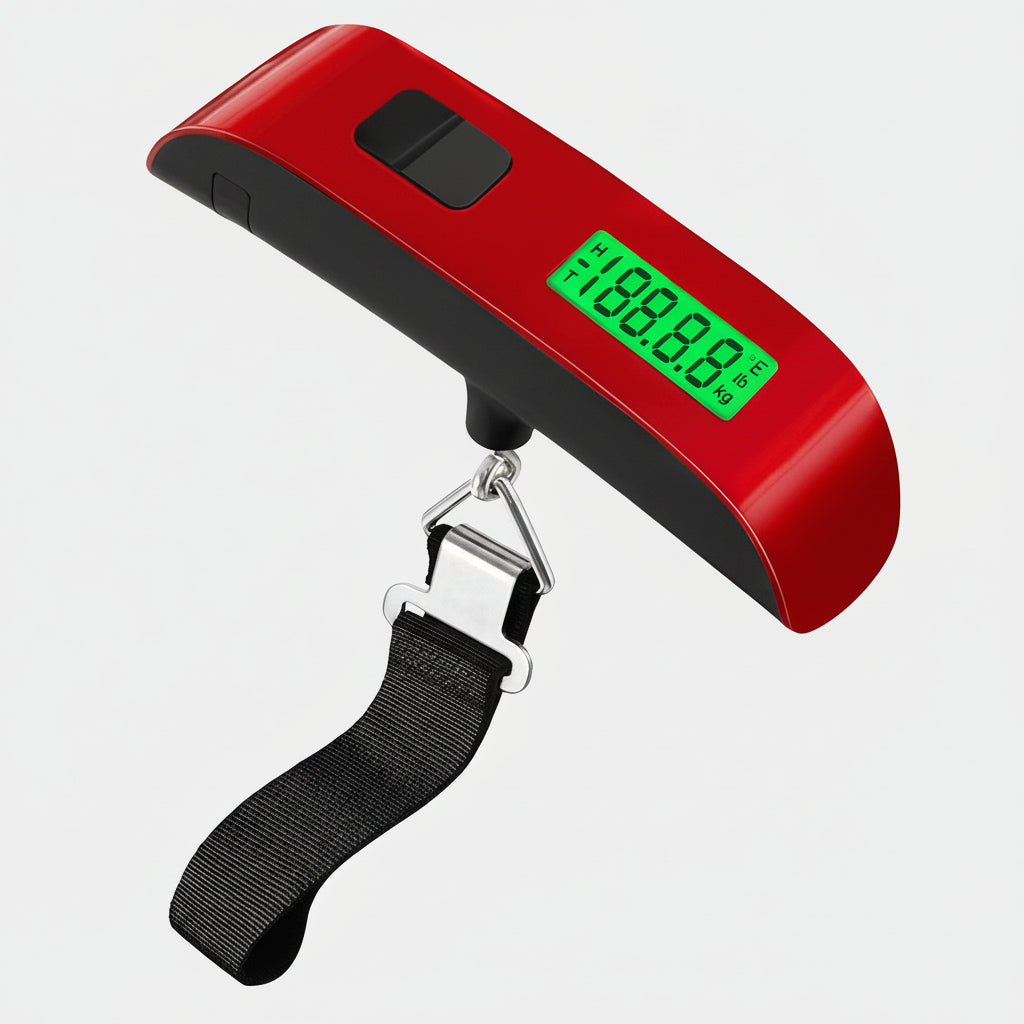 Accesorio de viaje esencial: balanza digital portátil para pesar equipaje de forma rápida y sencilla.