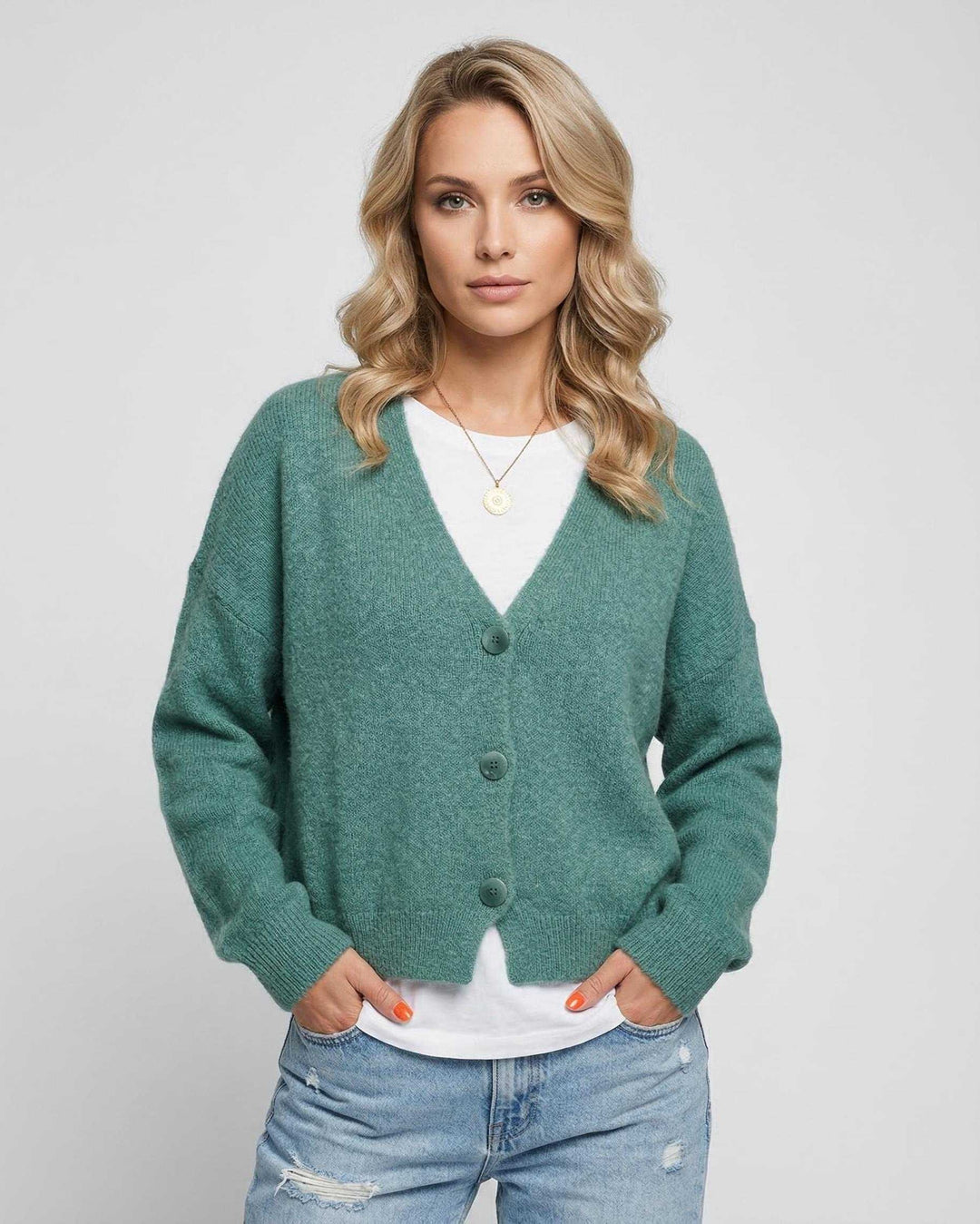 Cárdigan Luna blanco para mujer, suéter elegante y cómodo para otoño-invierno.