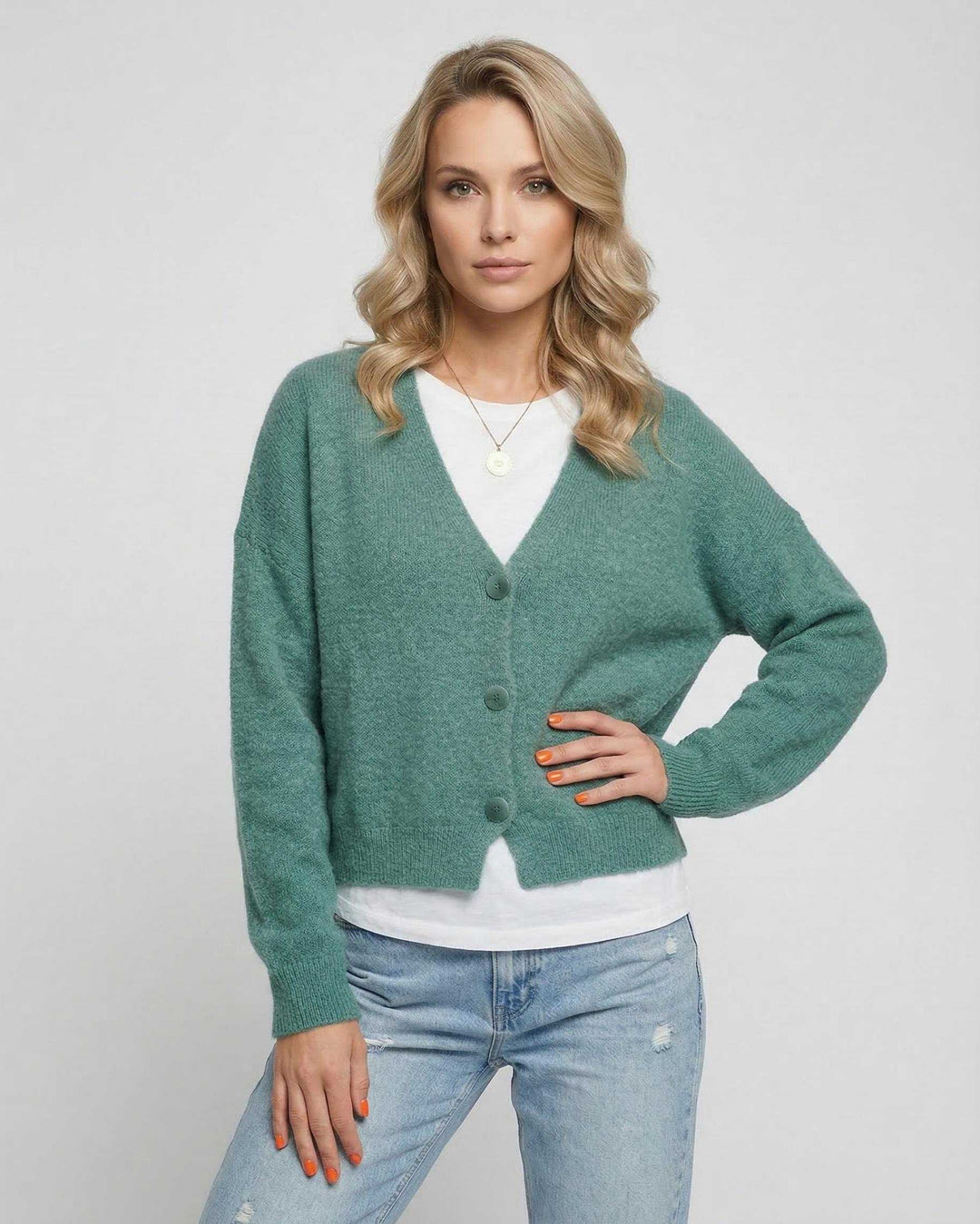 Cárdigan Luna blanco de mujer, suéter elegante y atemporal para cualquier ocasión.