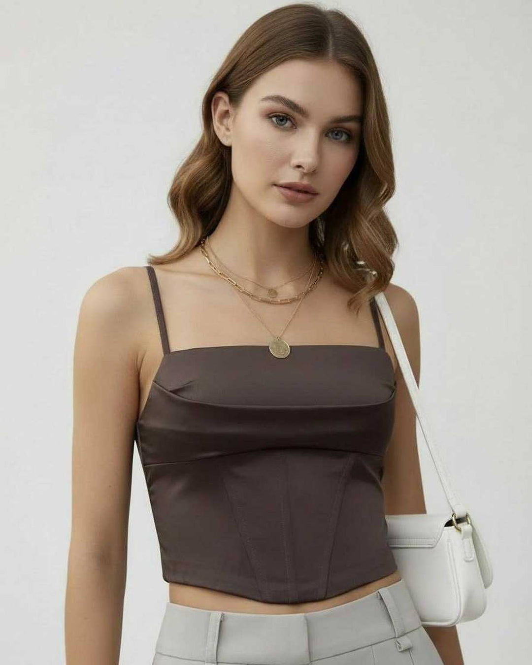 Top corsé blanco elegante para mujer, estilo moderno y sofisticado. Ideal para ropa de noche y fiesta.