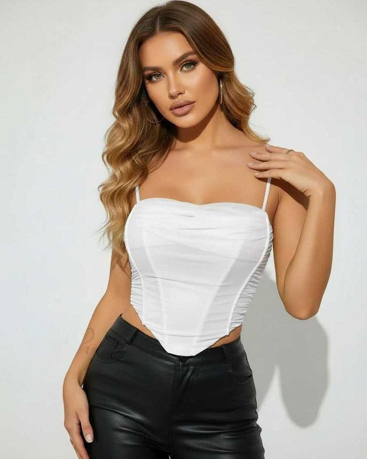 Top corsé estructurado blanco Luna para mujer, ideal para moda elegante de noche.