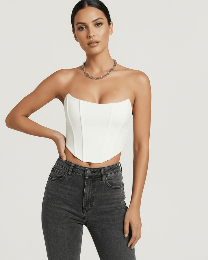 Top corsé de moda femenina, diseño estructurado elegante, ideal para combinar con diferentes estilos.