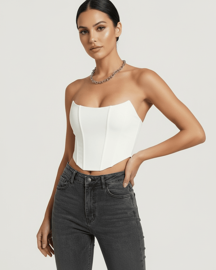 Top corsé femenino estructurado, ideal para ropa de fiesta con un toque chic y sofisticado.