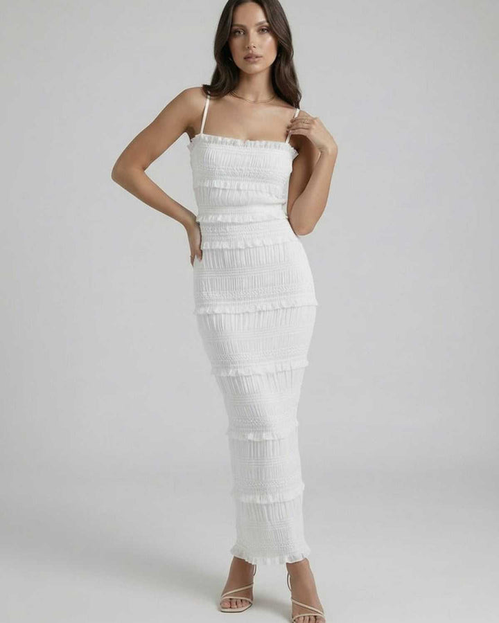 Vestido maxi blanco "Elegancia Atemporal" para mujer, ceñido. Ideal para fiesta, cocktail y verano.