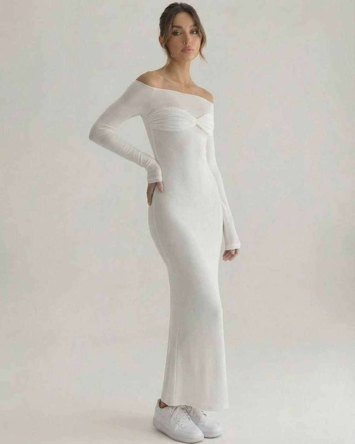 Vestido blanco largo maxi para mujer, ideal para eventos elegantes, cócteles o fiestas de noche con estilo.