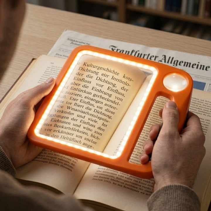 Lupa de lectura LED manos libres, doble aumento, ideal para oficina y hobbies.