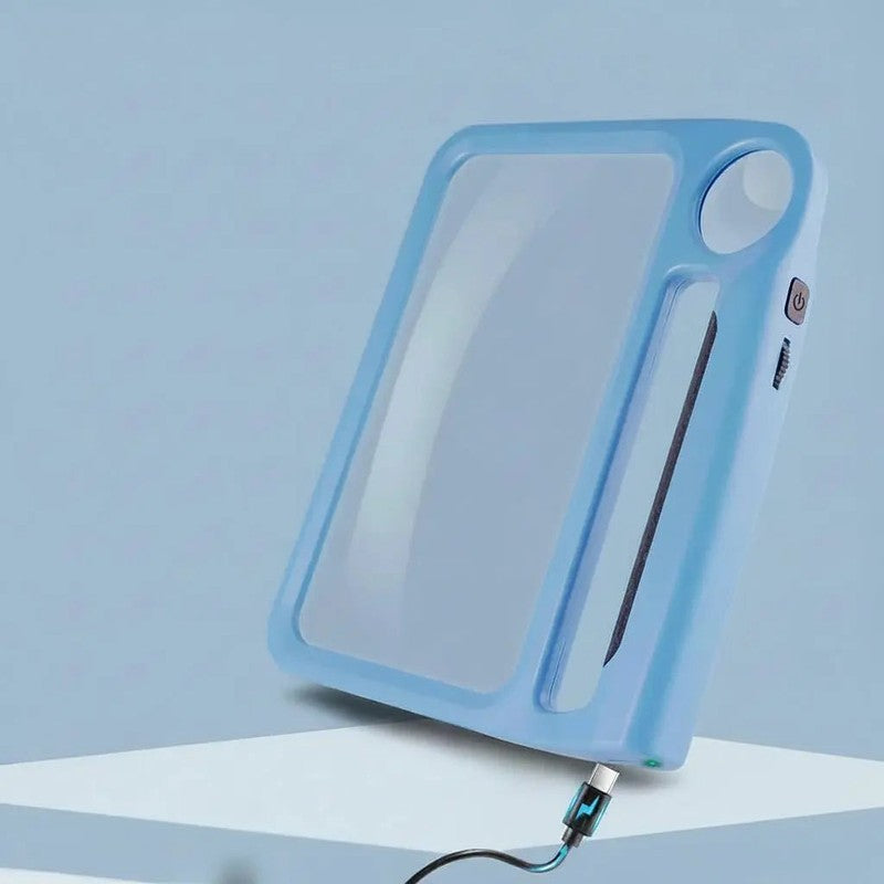 Lupa portátil LED con luz para lectura, aumento de visión, disponible en naranja y azul.