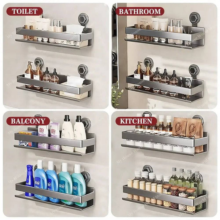 Organizador de especias de cocina con ventosas potentes, estante de acero inoxidable para pared.