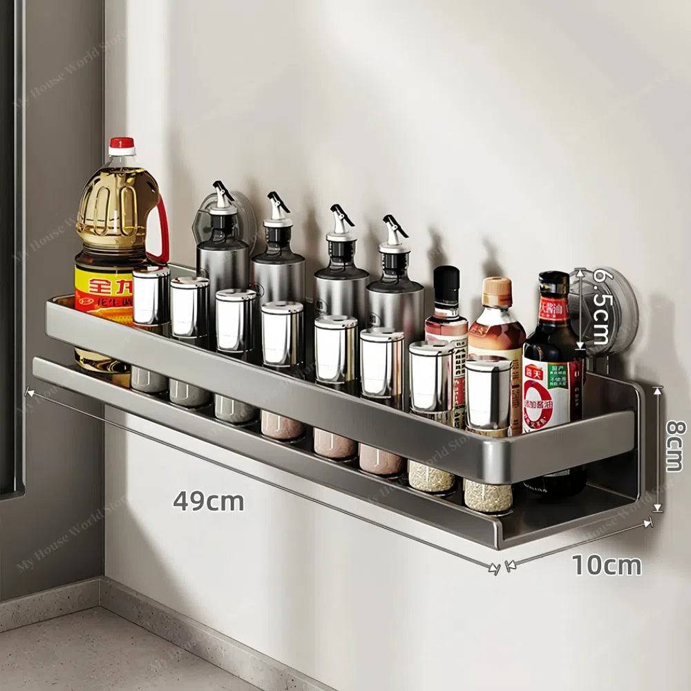 Organiza tu cocina con este estante de especias de acero inoxidable, montaje en pared con ventosas.