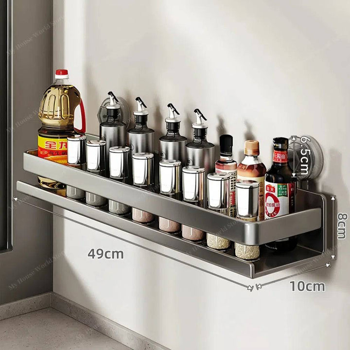 Organiza tu cocina con este estante de especias de acero inoxidable, montaje en pared con ventosas.