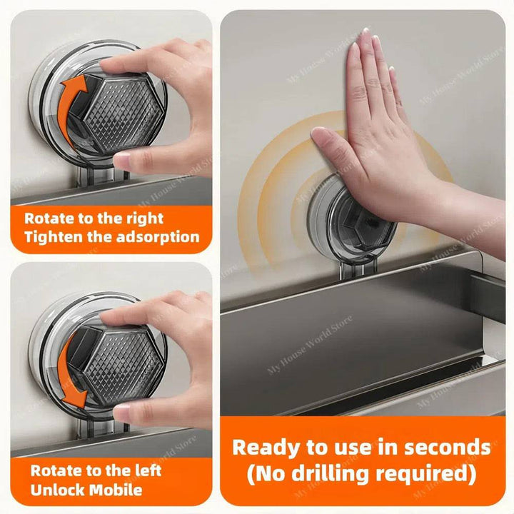 Fácil instalación: organizador de especias con ventosas para pared de cocina, ahorra espacio.