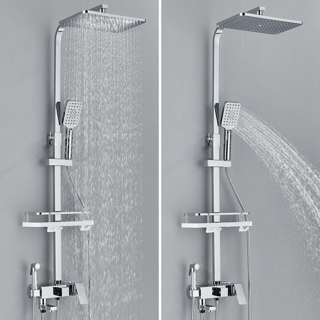Juego de ducha de lluvia negra mate. Mezclador de grifo de latón para baño moderno y elegante. Decoración de lujo.
