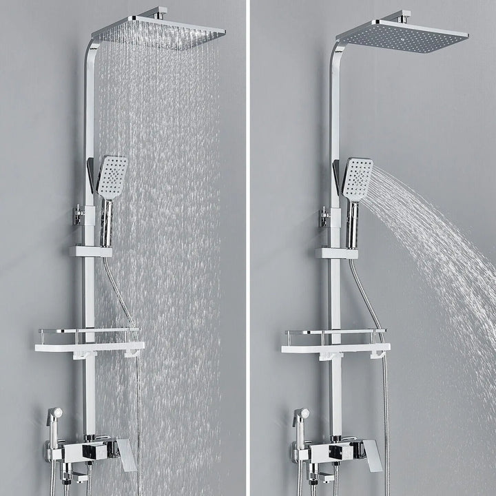 Juego de ducha de lluvia negra mate. Mezclador de grifo de latón para baño moderno y elegante. Decoración de lujo.