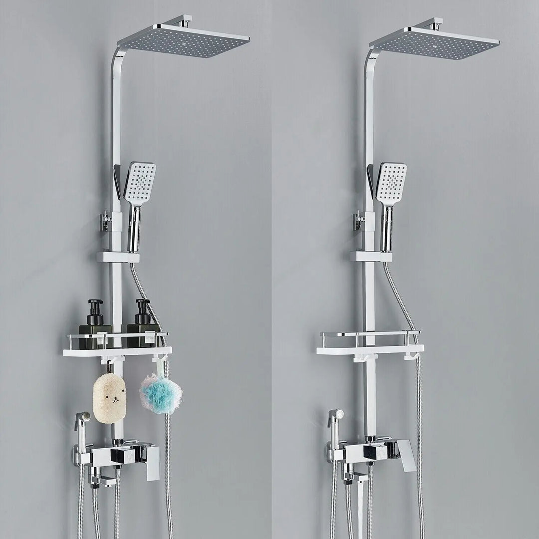 Ducha de lluvia de cromo brillante. Mezclador de latón, grifo moderno para baño. Juego de accesorios de lujo.