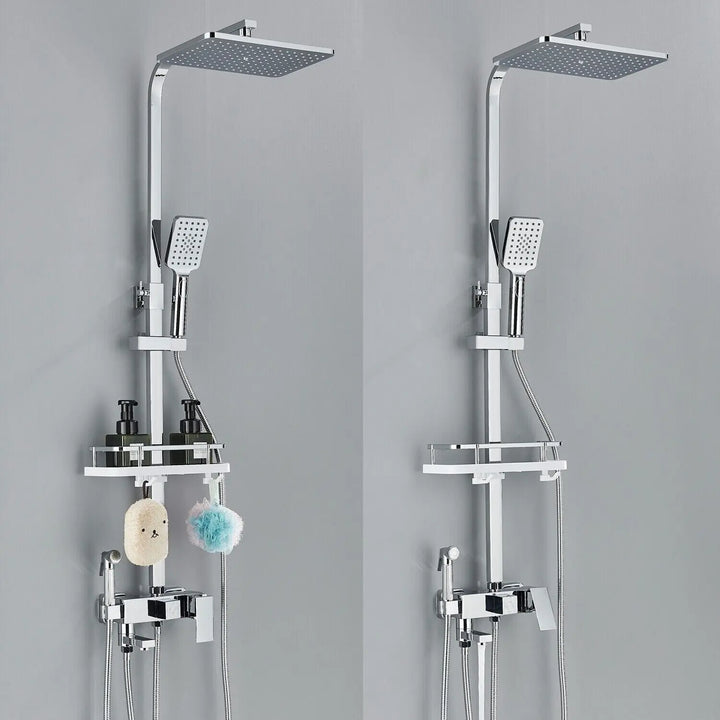 Ducha de lluvia de cromo brillante. Mezclador de latón, grifo moderno para baño. Juego de accesorios de lujo.