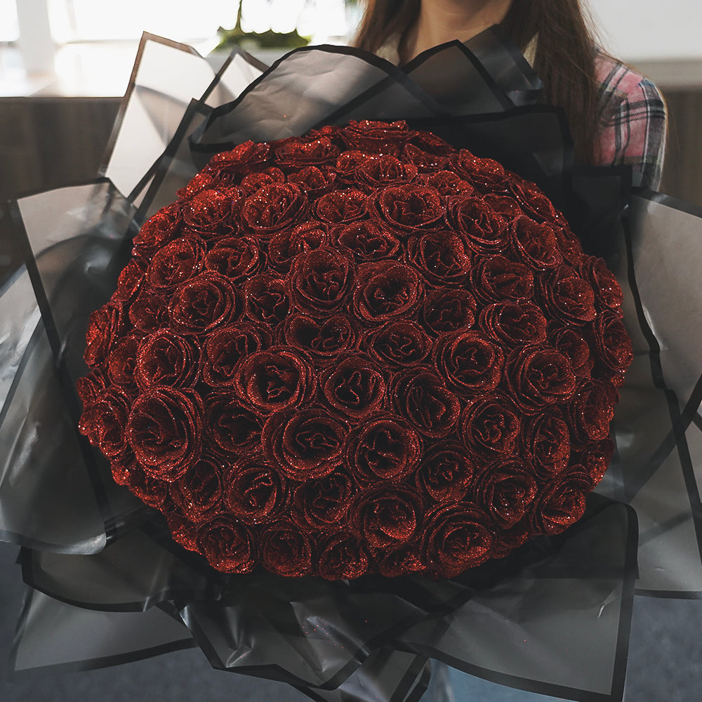 Ramo de rosas eternas brillantes, regalo de lujo y decoración duradera para hogar sin mantenimiento. [[lstfy-media:1]]