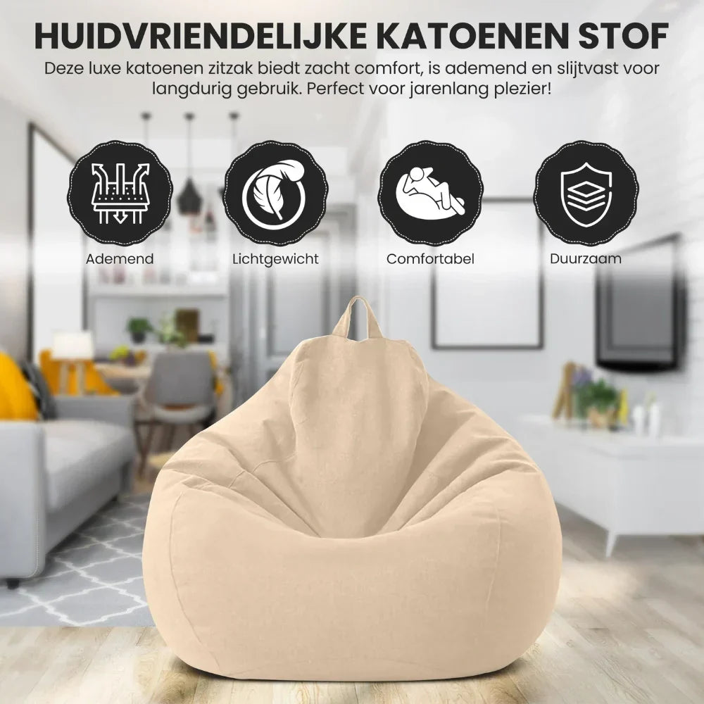 Puff de lino para confort superior, diseño ergonómico y mueble de lujo para el hogar.