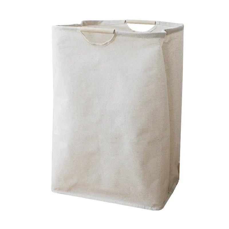 Textura detallada del cesto de ropa plegable de algodón-lino. Organizador duradero para el almacenamiento del hogar.
