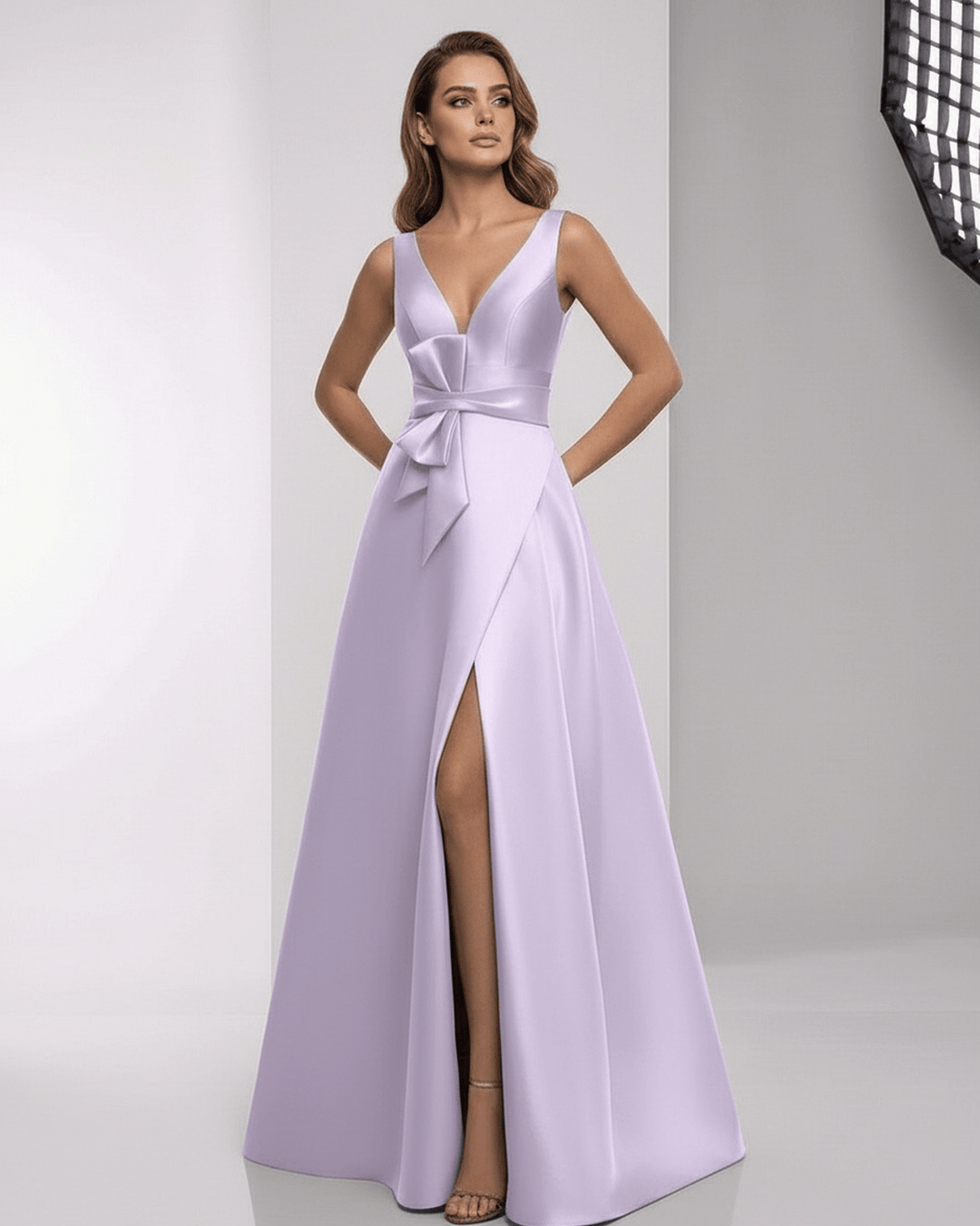 Elegante vestido lavanda para mujer, ideal para cenas de gala, noches especiales y eventos formales.