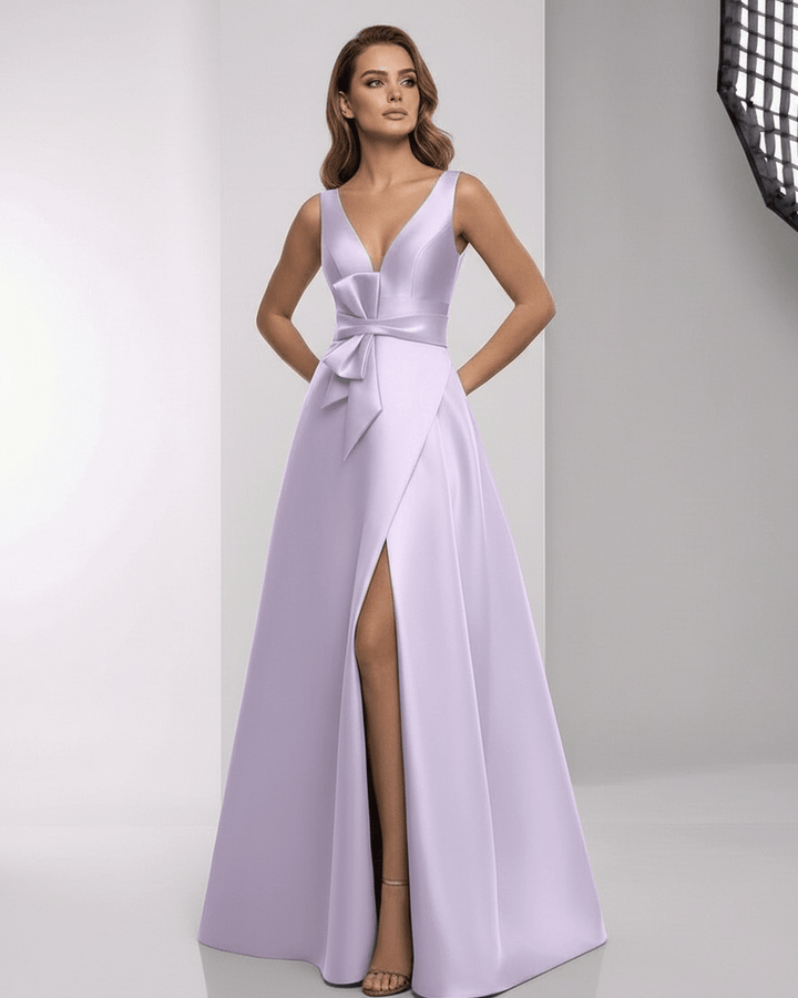 Elegante vestido lavanda para mujer, ideal para cenas de gala, noches especiales y eventos formales.