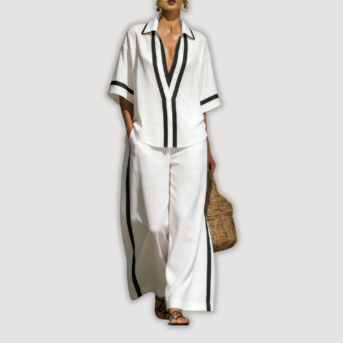 Conjunto de dos piezas para mujeres, ropa cómoda y versátil con pantalón ancho. Estilo relax de verano.