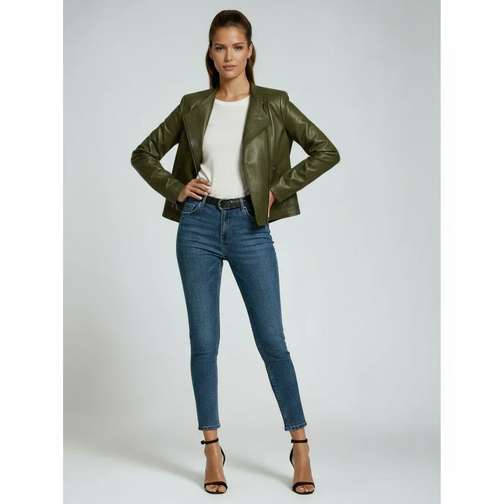 Chaqueta efecto piel para mujer. Moda femenina y versátil, ideal para entretiempo y casual.