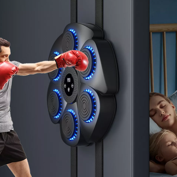 Almohadilla de boxeo musical interactiva para entrenamiento fitness, mejora velocidad y coordinación.