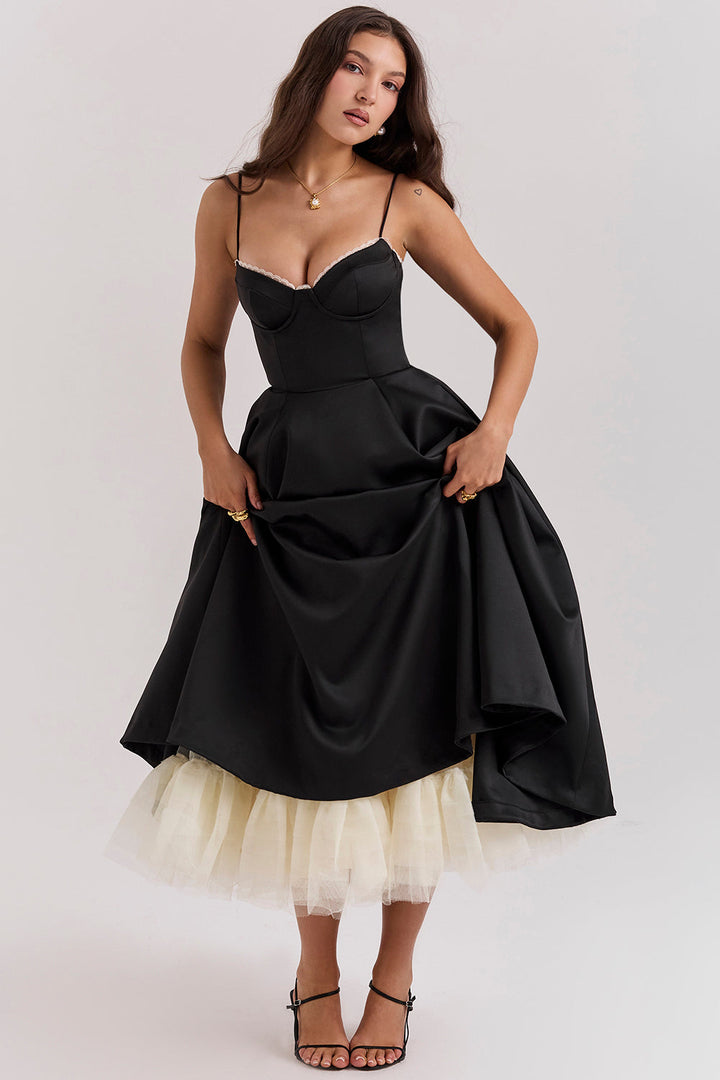 Vestido de noche midi elegante rosa para mujer, versátil para fiestas, primavera y verano. Estilo cocktail.
